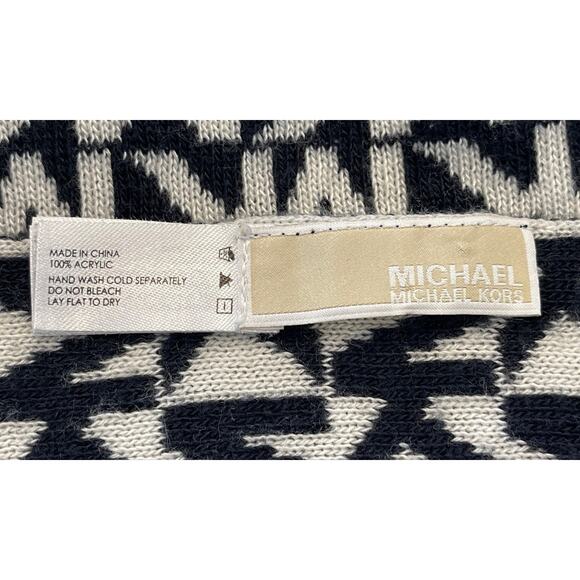 Michael Kors MK Logo Monogram Knit Winter Scarf Black & White 60” x 10.25” - Picture 3 of 3